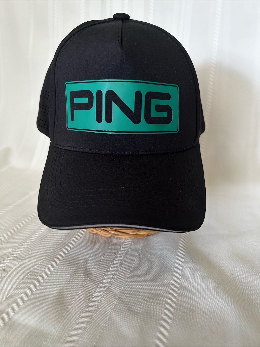 PING Collection Tour Mens Golf Hat Cap Black Teal Blue Vented Velcro Adjustable